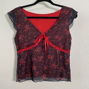 Babydoll Top M Dark Feminine‎ Whimsygoth Coquette Romantic Fairy Dainty Bow Rose